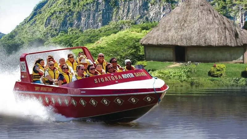 A speedboat on the river in action